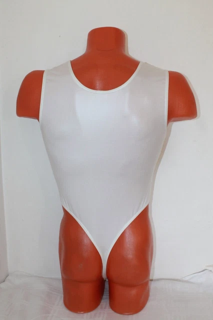 Men Thong Leotard 150-03 Back White Spandex Leathery Size M