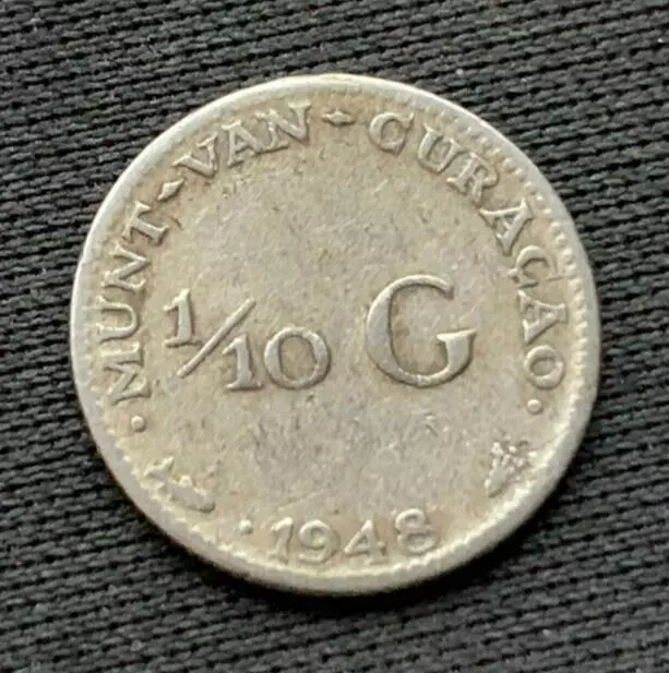 1948 Netherlands Curaçao 1/10 Gulden .640 Silver  1 Million     #G10