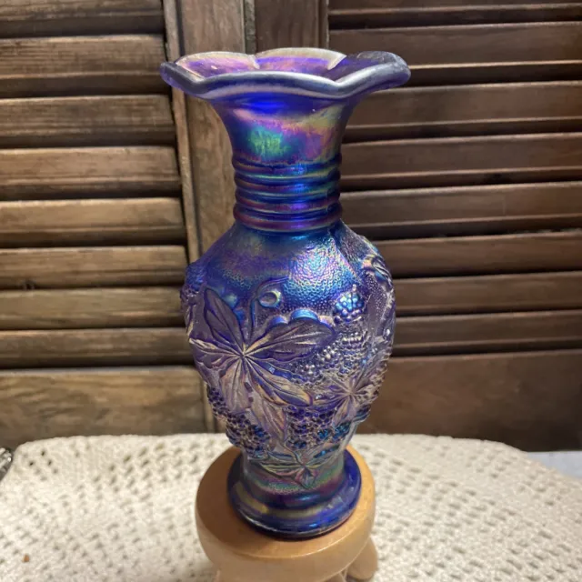 Vintage Cobalt Blue Carnival Glass Imperial Loganberry Bud Vase in Iridescent