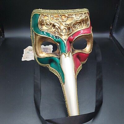 Mask from Venice Zanni-Mask Long Nose Musica Green Golden 1498 VG17