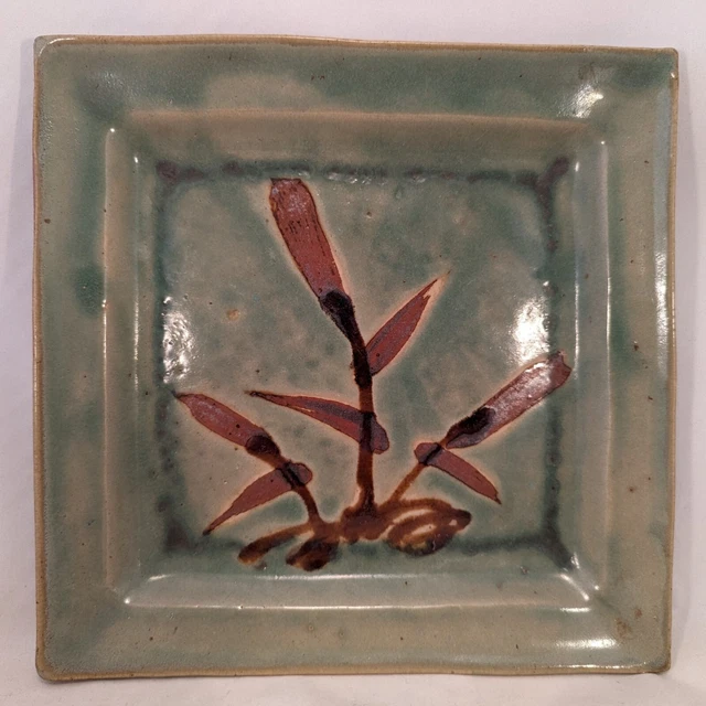 Vintage Japanese Studio Pottery MASHIKO Ceramic SAKUMA TOTARO Plate Blue Bamboo