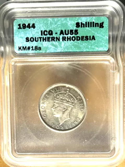1944 Southern Rhodesia 1 Shilling, ICG AU 55, Zimbabwe