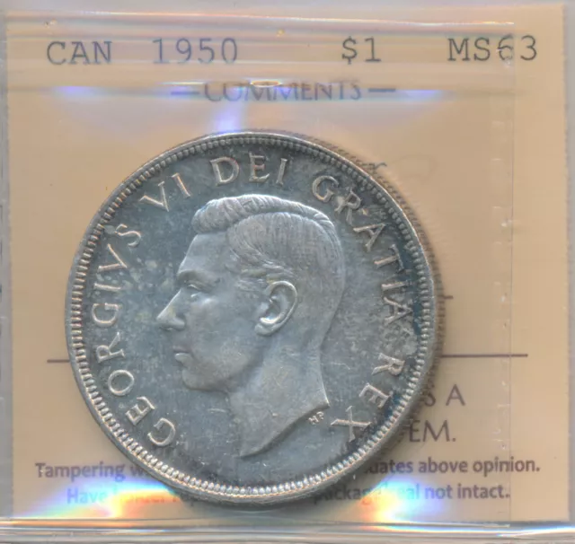 Canada George VI Silver Dollar 1950 Arnprior - ICCS MS63