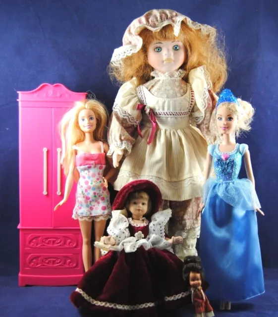 Various BARBIE DISNEY CINDERELLA KIDDLES Classic PORCELAIN Display DOLLS Mix Lot