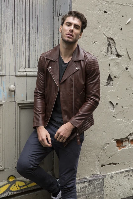 Brown Leather Jacket Men Pure Lambskin Biker Size XS S M L XL XXL Custom Made