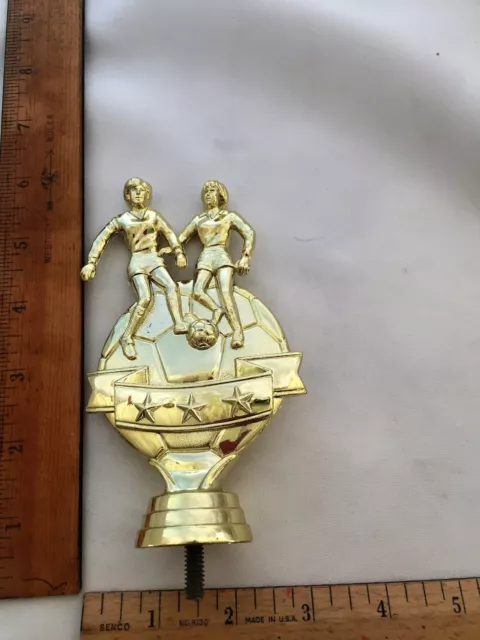 Soccer Ball With Two Boy Players On Top - Gold Plastic Trophy Topper