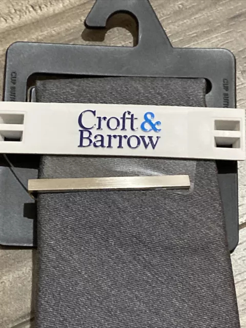 NWT Croft Barrow Mens Necktie Solid Gray Tie Bar Silk Rayon 3