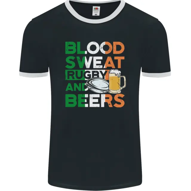Blood Sweat Rugby and Beers Ireland Funny Mens Ringer T-Shirt FotL