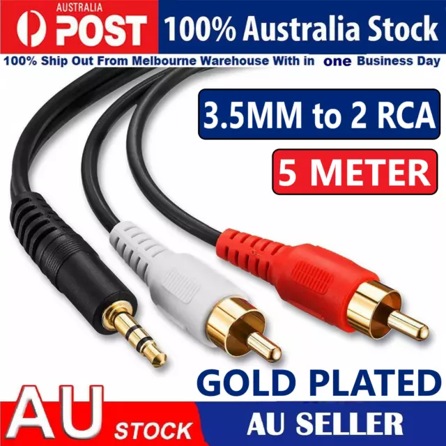 3.5mm Stereo Jack to 2x RCA Plugs Male to Male Aux Audio Cable Adapter Samsung