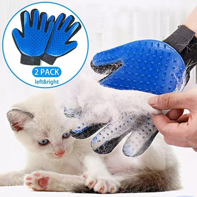 Pet Grooming Gloves Pair Deshedding Massage Hair Removing Glove for Cats or Dogs