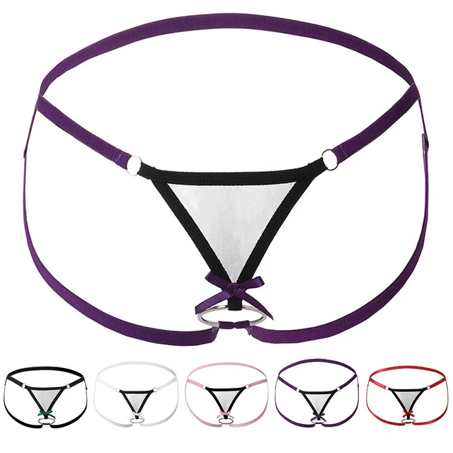 Culotte élégante polyester noir entrejambe ouvert string GString taille basse