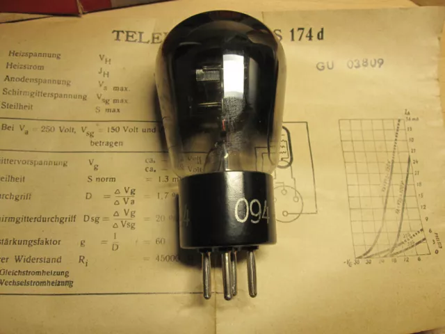 Tube RES174D TELEFUNKEN 30 mA NOS NEUF DANS SA BOÎTE TUBE NEUF emballage d'origine récepteur populaire B443 C443 DX3 3