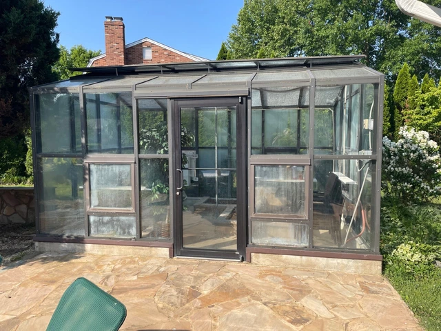 Custom Made Safety Tempered Glass Greenhouse 11.3 ft x 15.7 ft vented & heater