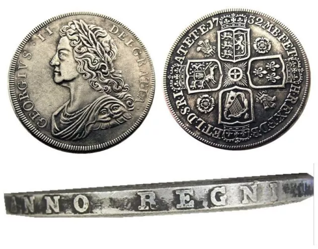 1Pcs GREAT BRITAIN 1732 George II Silver Crown Coin, Collection Gap Filler