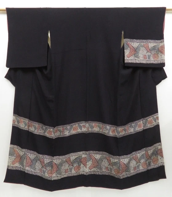 2727T07z950 Vintage Japanese Kimono Silk TSUKESAGE  Dark navy