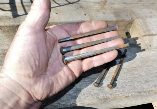 30- VINTAGE 4-1/2" CUT NAILS WITH DOMED HEADS, SPIKES, 30d OR 30 PENNY UNUSED