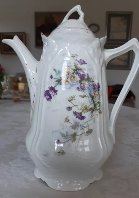 KPM Kaffeekanne, Antik, Blumen/Goldrand, ca. 1900