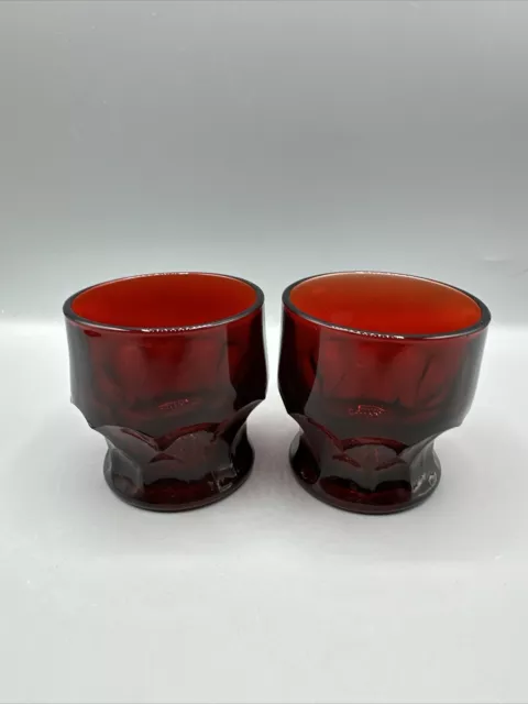 Vintage Ruby Red Juice Water Glasses Anchor Hocking Georgian Honeycomb 3" Set/2