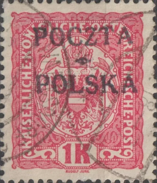 USED 1919 POLAND 1 Kr Krakow Issue Stamp POLSKA POCZTA Overprint Austrian Empire