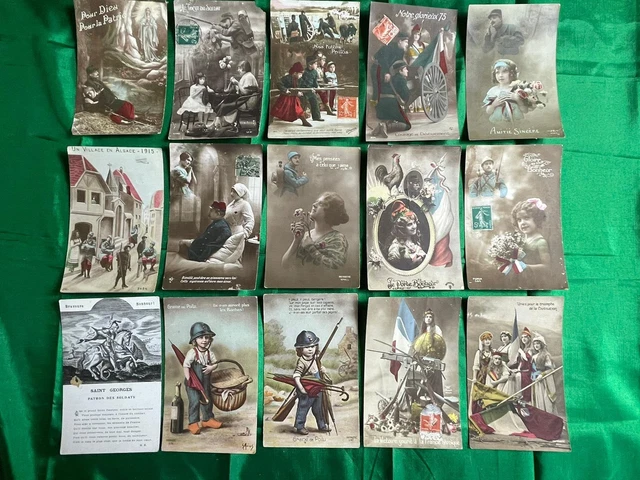 Lot of 15 Patriotic CPAs - Militaria Poilus WW1 War 1914 18 Patriotic