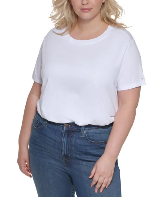 MSRP $60 Calvin Klein Trendy Plus Size T-Shirt Bodysuit White Size 1X (DEFECT)