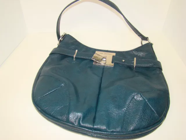 Dana Buchman Purse Women Hand Bag Shoulder Satchel Blue Leather 13in wide