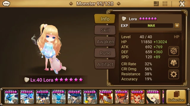 Summoners War GLOBAL LD Account - Light Occult Girl Lora + 12 Nat5 + 4 Transmog