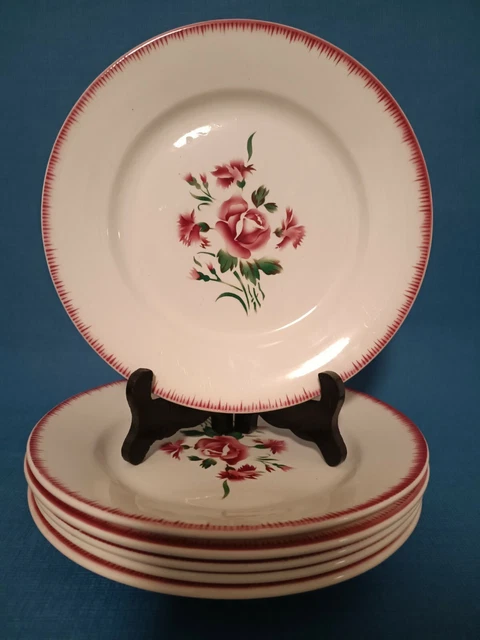 Lot De 6 Assiettes Plates Digoin Sarreguemines, "Bouquet Fleuri"