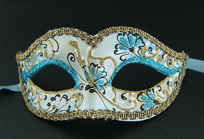 Mask from Venice Colombine Sky Blue Golden for Child Or Small Face 596 V18