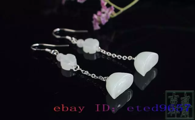 Carve Jade Yuanbao Earrings Natural Jadeite Jewelry 925 Silver Women Chinese