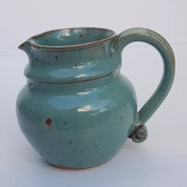 Vintage Australian pottery blue Green Brown glazed jug Signed Hand made