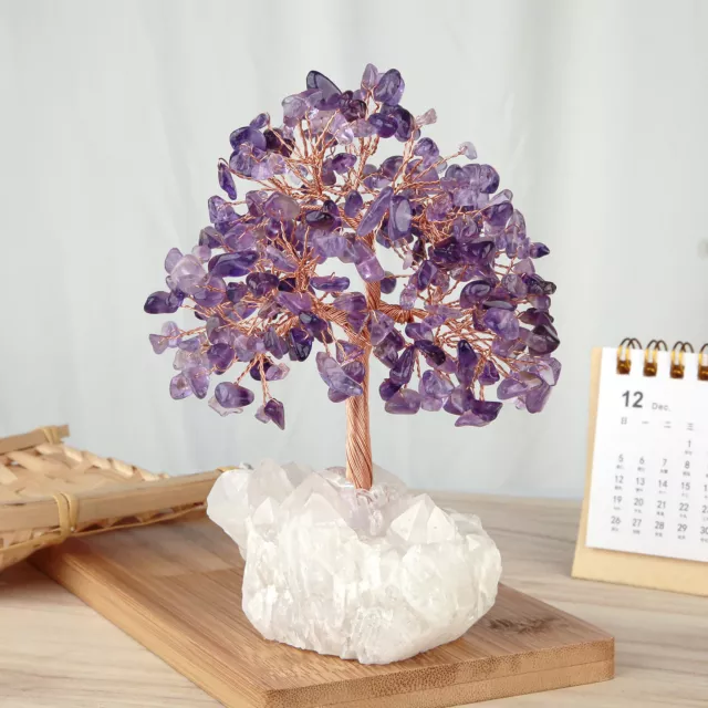 Natural Crystal Money Tree With Rock Quartz Cluster Base, Feng Shui Home Decor 2