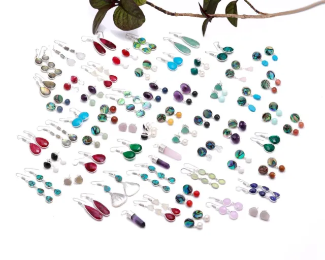 Multi Mix Gemstones 925 Sterling Silver Dangle Earrings Jewelry Wholesale Lot