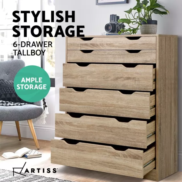 Artiss 6 Chest of Drawers Dresser Tallboy Storage Cabinet Bedroom Oak MYLA