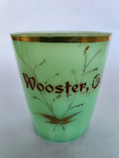 Vintage Toothpick Holder Early 20th Century Green Custard Glass Wooster Souvenir
