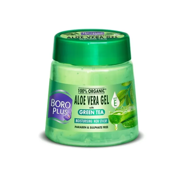 BoroPlus Aloe Vera Gel with Green Tea 100% Organic for Skin & Hair, Rich 200 Ml