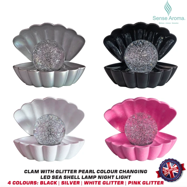 CLAM GLITTER PEARL Colour Changing LED Sea Shell Lamp Night Light,Multi