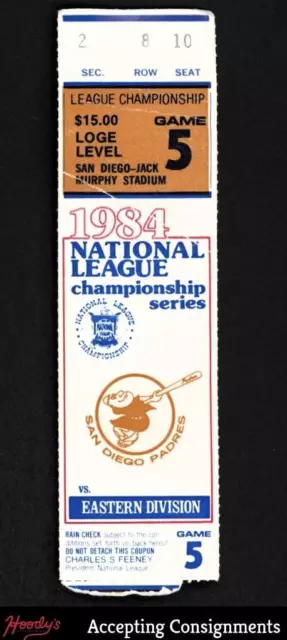 1984 National League Championship Series Ticket Game 5 Sec 2 Padres vs. Cubs