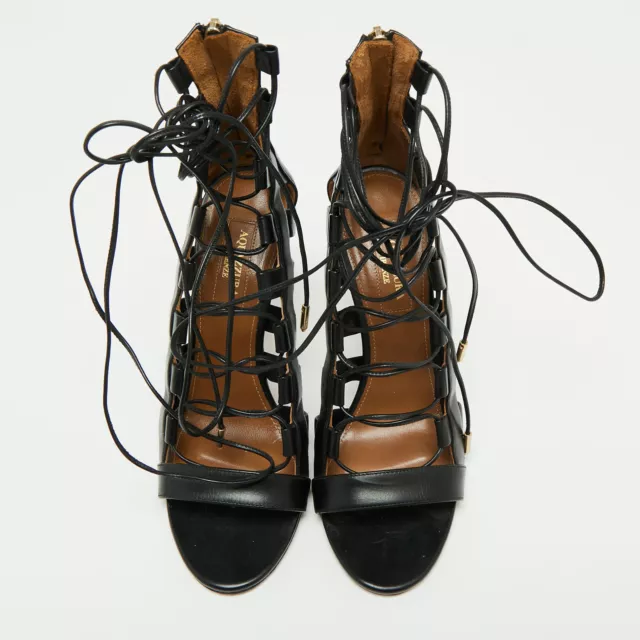 Aquazzura Black Leather Amazon Lace Up Open-Toe Sandals Size 37 3