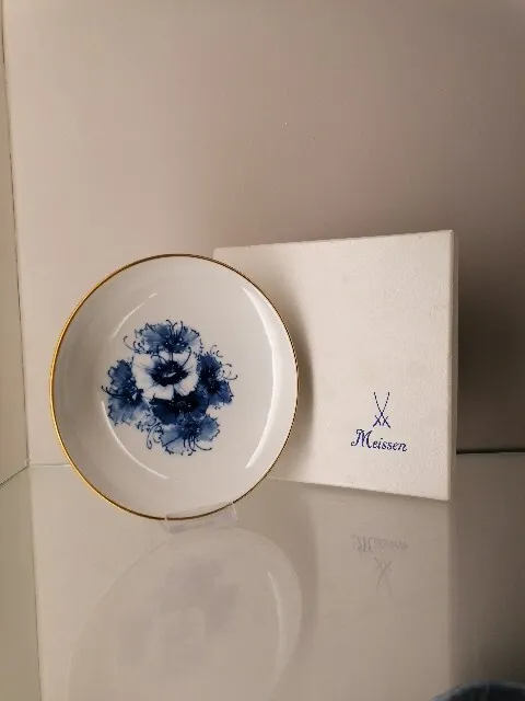Meissen Schale Schälchen  blaue Blume Goldrand 1. Wahl Ø15cm OVP