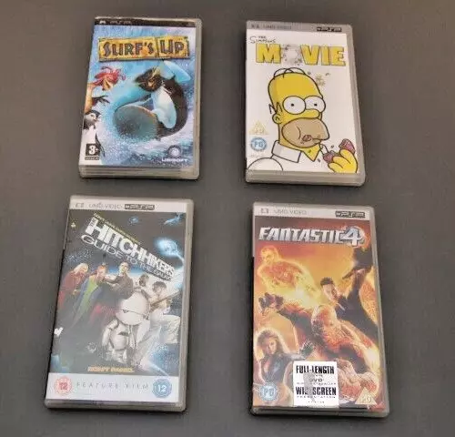 SONY PSP UMD 4 Films Movies Bundle Lot Fantastic 4 Surf's Up The Simpsons