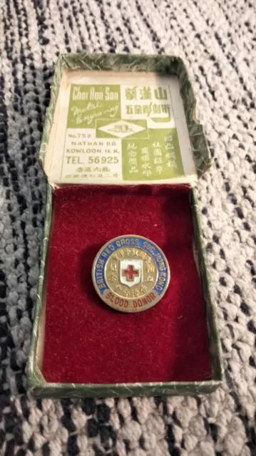 Vintage Rotes Kreuz Hongkong Blutspenderabzeichen Pin Sammlerstück verpackt