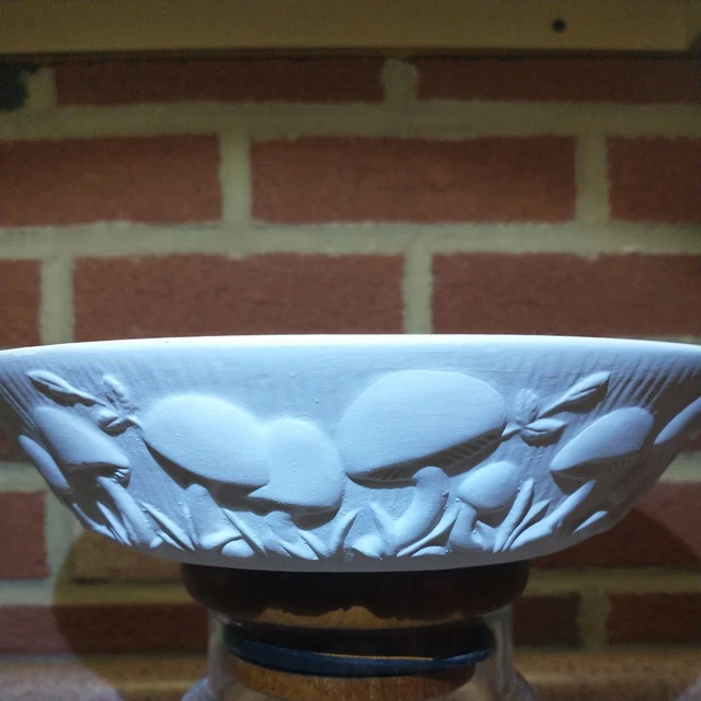 Ceramic Mushroom Serving Bowl Unpainted Retro Boho Vtg 1970's Bisque