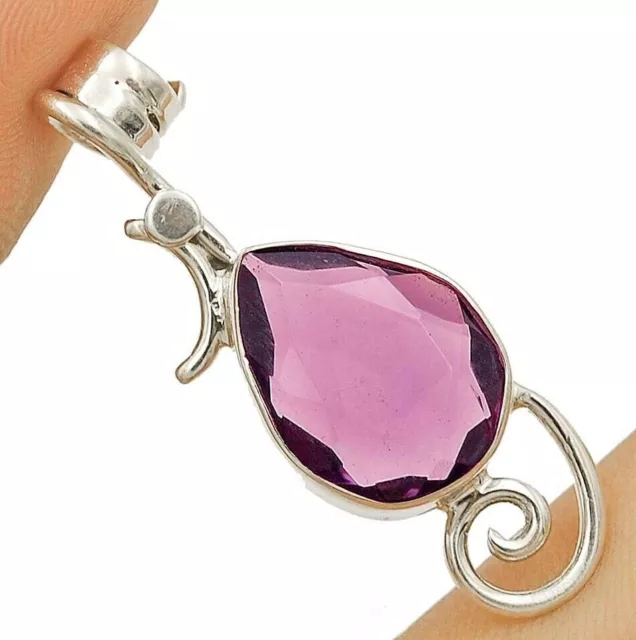 Natural 5CT Amethyst 925 Solid Sterling Silver Pendant 1 1/2'' Long NW2-4