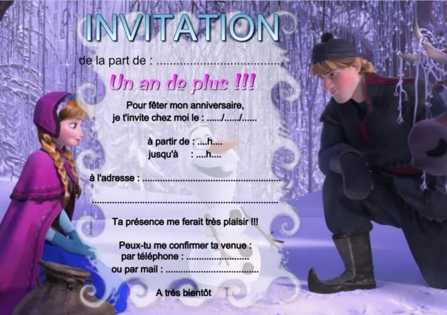 5 ou 12 cartes invitation anniversaire REINE DES NEIGES réf 04