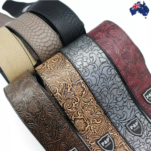 Electric Acoustic guitar bass strap waterproof widened PU embossed guitar strap
