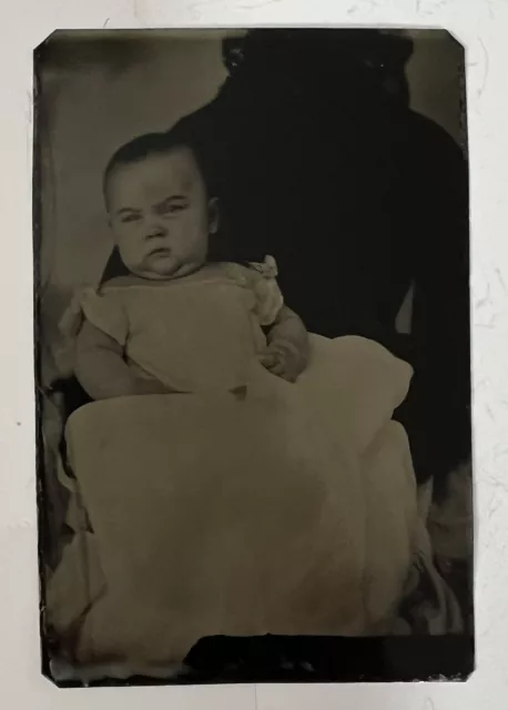 Antique Hidden Mother Tintype Photograph With Healthy Baby