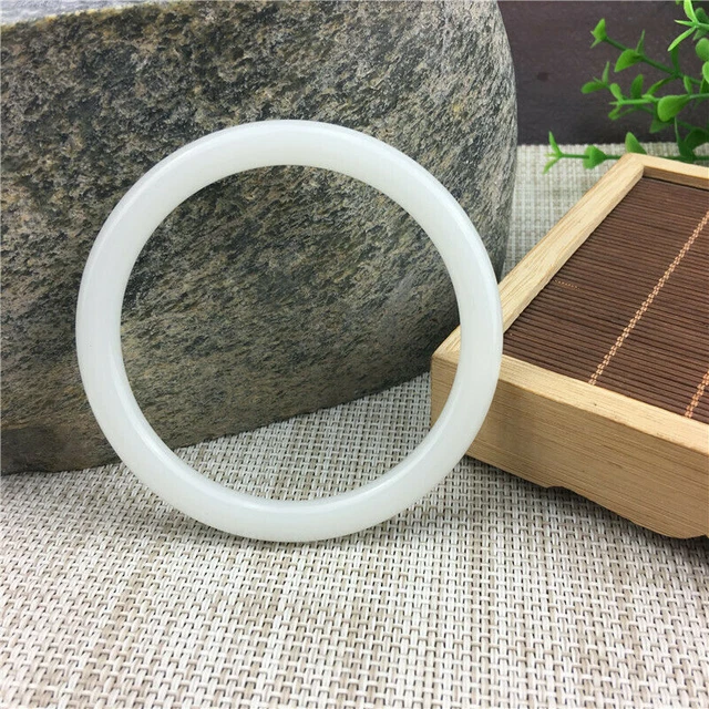 China Hand carving Natural  white  jade Bracelet bangle 62mm diameter