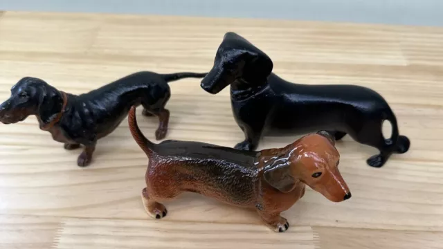 3 Dachshunds Dog Models 2 Metal 1 Ceramic