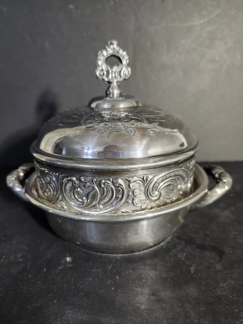 バタークーラー M.Benedict USA / QUADRUPLE PLATE ANTIQUE M S Benedict Quadruple Silver Plate Serving Bowl Candy